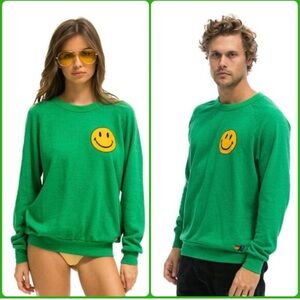 172-$145 Aviator Nation Smiley Crew Sweatshirt Kelly Green Unisex size M